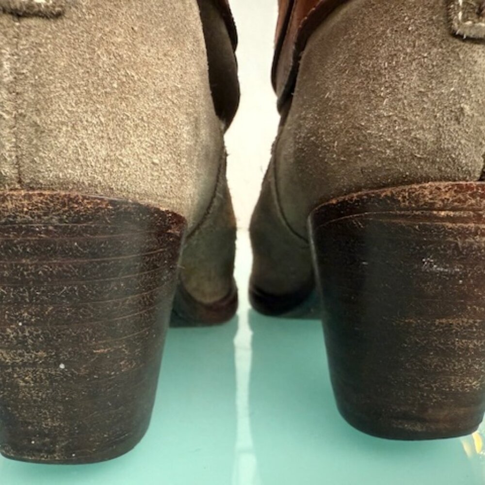 Frye Jane Tall Suede Strappy Harness Boots Women’s 7 Beige/Taupe Slouchy Western - Picture 9 of 16